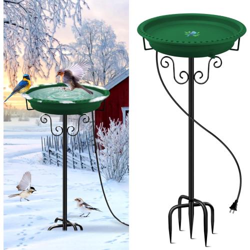 Heated Bird Bath, Lovppy 100W Thermostatically Controlled Heated Bird Baths for Outdoors Bird Bath Heater with Metal Stake, Heated Bird Bath for Outside Winter Garden Patio Yard Lawn (Green)