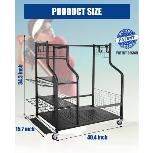 Mythinglogic Golf Storage Garage Organizer, Golf Bag Storage Stand and Other Golfing Equipment Rack, Extra Storage Rack for Golf Clubs
