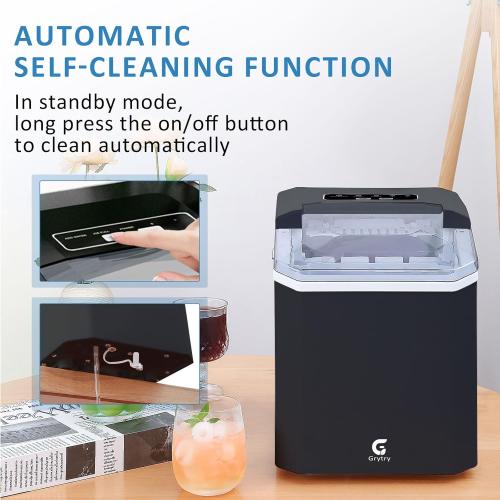 Color Black Ice Maker Countertop, 9 Cubes Ready in 6 Minutes, 26lbs in 24Hrs, Self-Cleaning Ice Machine with Ice Scoop and Basket, 2 Sizes of Bullet Ice for Home Kitchen Office Bar Party(Black)