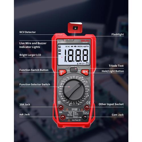 DELIXI Digital Multimeter, Manual Range Tester with High Accuracy Measures Voltage, Current, Resistance, Capacitance, Temperature, NCV, Dual Ceramic Fuses Included