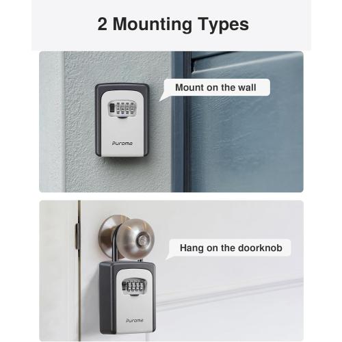 Puroma Lock Box, Large Key Lock Box Resettable Combination Code Lockbox, Portable Wall Mount Lockbox Security Safe Box for Outside Outdoor Home Office Door Handle House Key, Gray (1 Pack)