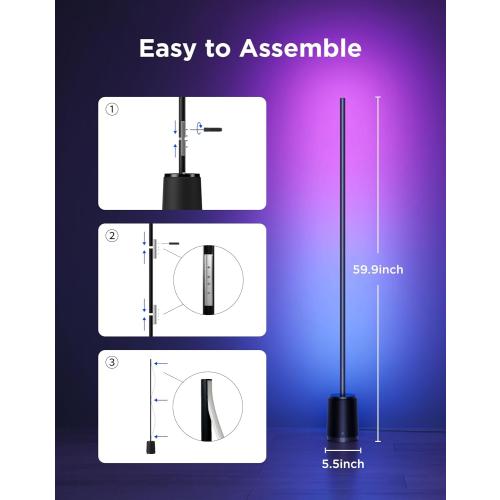Govee Floor Lamp 3 Lite, Smart RGBIC LED Corner Lamp Compatible with Alexa, SmartThings, Matter, 1400lm Dimmable Color Changing Tall Standing Light with Music Sync for Living Room Bedroom Gaming Room