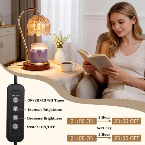 Funistree Flower Candle Warmer Lamp with Timer, Dimmable Candle Lamp Warmer, Mothers Day Birthday Gifts for Women Her Mom, House Warming for New Home Decor, Lotus Wax Warmer for Yankee Candles