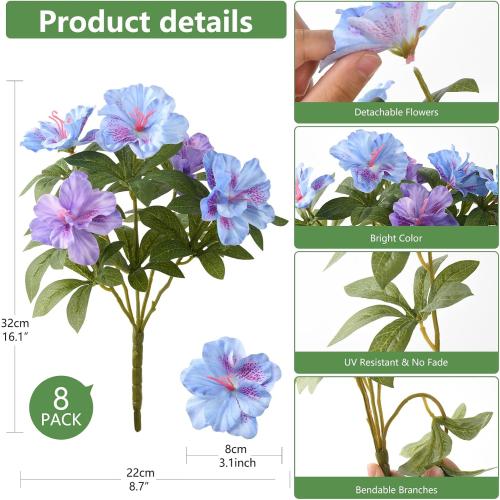 Hommyea Artificial Fake Flowers for Outdoor, 8 Bundles Faux Plants Silk Flowers Spring Decoration UV Resistant No Fade Plastic Flowers for Outside Planters Home Porch Patio Yard Garden Decor