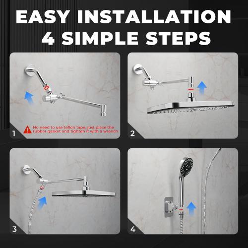Chrome Rain Shower Head with Handheld Shower Head, 5 Spray Modes