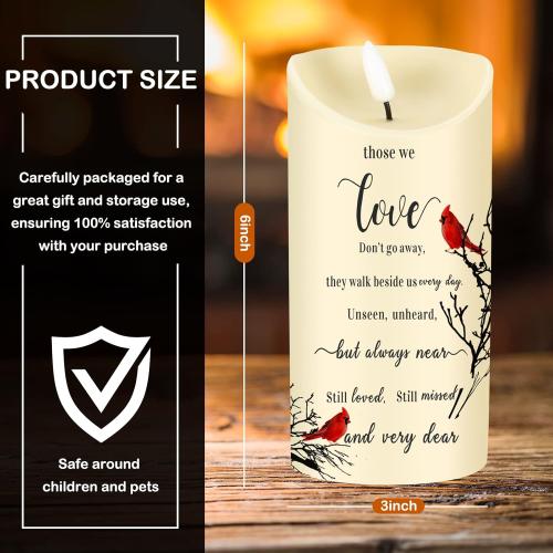 Memorial Candles Sympathy Gifts LED Flameless Cardinal Bereavement Candles for Loss of Loved One Sympathy Cardinal Gifts Battery Candle for Prayers(Simple Style)