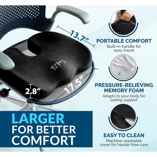 ComfiLife Doctor Recommended Seat Cushion - Premium Gel & Memory Foam Office Chair, Car Seat, Lifting Cushion - Chair Cushions for Back & Sciatica Relief - Seat Cushions for Office & Desk (Black)