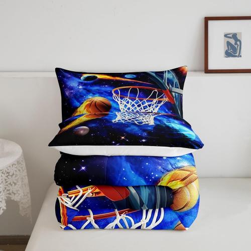 Castle Fairy Basketball Comforter Set Twin Size,Basketball Hoop Duvet Insert for Kid Teen Boys Girls Room Decor,Galaxy Planet Quilted Duvet,Outer Space Quilt Cover with 1 Pillowcase