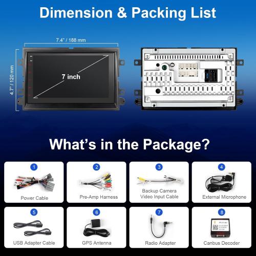 Car Radio for Ford F150/F250/F350 2004-2008 with Wireless Carplay Android Auto, 7 Inch IPS Touchscreen Android 2 64G Car Stereo with WiFi/DSP/Bluetooth/USB/SWC/FM,GPS Navigation