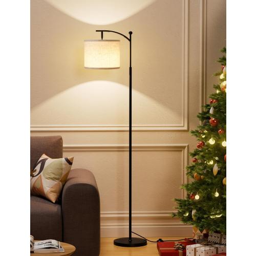 Ambimall 60 Floor Lamps for Living Room with 3 Color Temperatures, Standing Lamp Tall with Adjustable Linen Shade, Tall Lamps for Living Room Bedroom Office Classroom Dorm Room(9W Bulb Included)