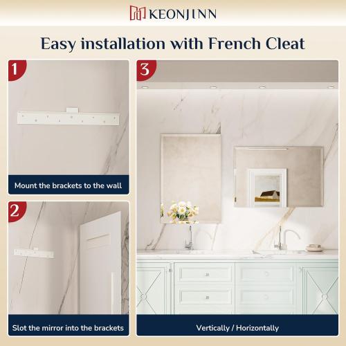 Keonjinn Size 22 x 30 Inch Frameless Bathroom Mirror, Beveled Mirrors for Bathroom Sink, Shatterproof Wall Mirror, Modern Decorative for Living Room, Entryway, Bedroom, Horizontal/Vertical