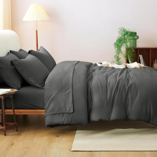 CozyLux Queen Comforter Set Dark Grey, 7 Pieces Bed in a Bag Queen Comforter Set with Sheets, Bedding Sets with Down Alternative Comforter, Fitted Sheets, Flat Sheets, Pillow Shams and Pillowcases