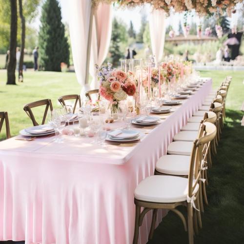2 Packs Size 6 foot Pink Table Clothes for 6 Foot Rectangle Tables, One-Piece Wrinkle Resistant Stretch Spandex Table Covers with Skirt for Event Banquet Wedding Birthday Party