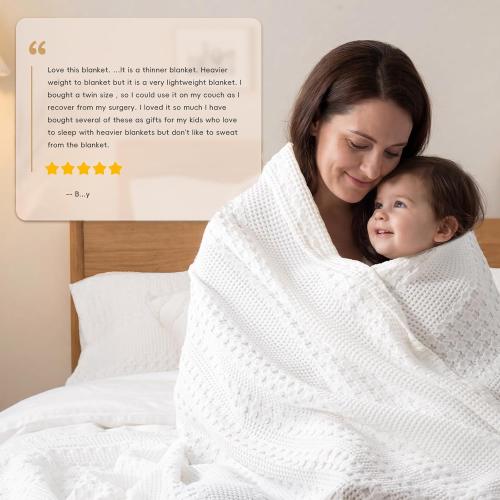 PHF Lightweight 100% Cotton Waffle Blanket for Bed, King, White