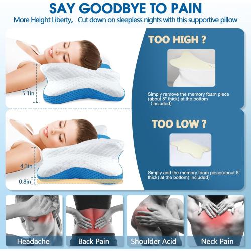 Memory Foam Pillows, Cervical Pillow for Neck and Shoulder Pain Relief, Ergonomic Contour Bed Pillow, Soft for Side Sleep Stomach Sleeping and Back Sleeper