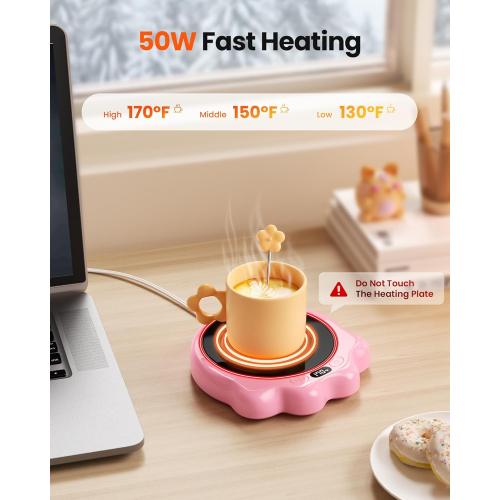Gaiatop Mug Warmer, 50W Cute Cat Paw Cup Warmers, 3 Temp Settings, 2-10H Auto Shut Off, Coffee Accessories Keep Beverage Hot for Desk and Home, Heated Plate Stocking Stuffers for Tea Candle Pink
