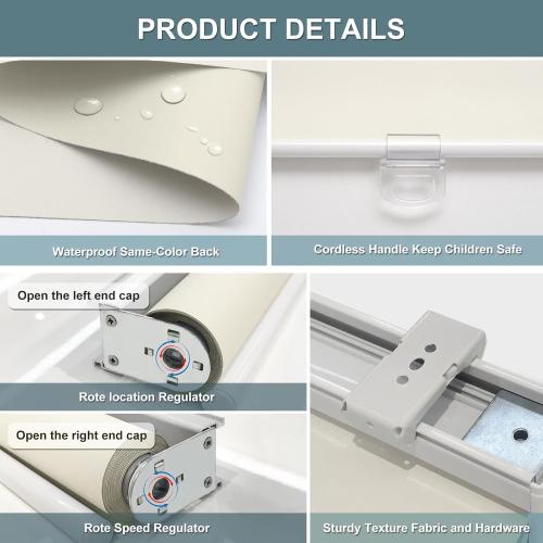 AOSKY Cordless Roller Shades Blackout Blinds for Windows Room Darkening Rolled Up Shades with Spring System, UV Protection Window Shades Door Blinds for Home and Office (50 W x 72 H, Ivory White)