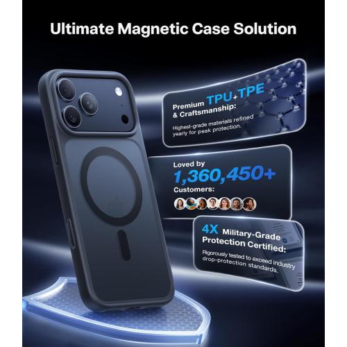 TORRAS Stronger Magnetic & Shockproof for iPhone 17 Pro Max Case, Fit for MagSafe, Military Grade Drop Protection, Camera Control, DIY Button, Slim for iPhone 17 Pro Max Case Translucent Matte Black