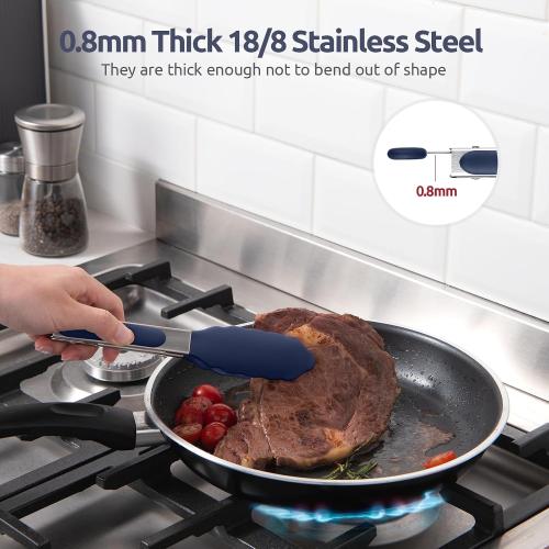 600ºF Heat Proof Kitchen Tong: U-Taste 7 Silicone Cooking Tong with Firm Sealed Non Stick Rubber Tips & Silicon Coated 18/8 Stainless Steel Handle & Smooth Locking for Serving Salad (Midnight Blue)