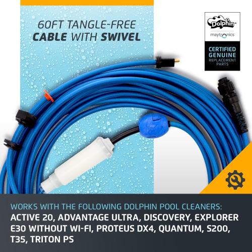 Dolphin Genuine Replacement Part — Durable 60 FT Blue Cable with Swivel for Tangle-Free Operation — 99958907-DYI