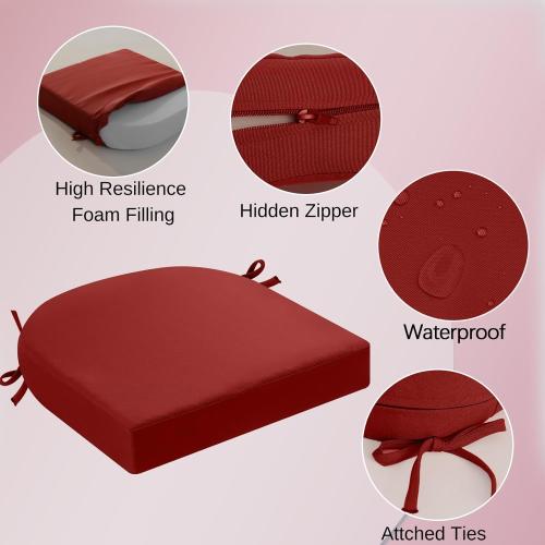 idee-home Outdoor Chair Cushions Set of 4, Thick 19 x 19 x 3 Patio Chair Cushions for Outdoor Furniture Waterproof with Ties, Outdoor Seat Cushion, Chair Pads Dining Chair Spice