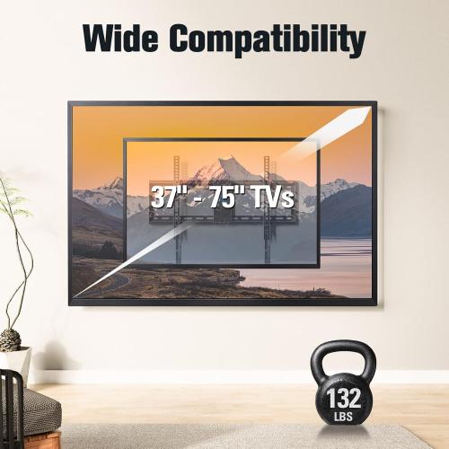 Mounting Dream UL Listed TV Mount for Most 37-75 Inch TV, Universal Tilt TV Wall Mount Fit 16, 18, 24 Stud with Loading Capacity 132lbs, Max Vesa 600 x 400mm, Low Profile Flat Wall Mount Bracket