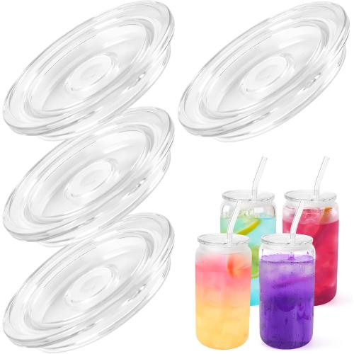 Joyclub 4 Pack Acrylic Lids Fit for 16 oz Glass Cups Clear Replacement Lids