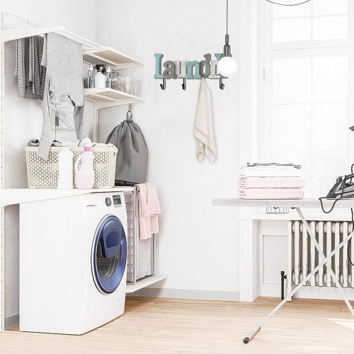 Linfevisi Wooden Laundry Sign Aqua Hanging Block Letters Sign Rustic Wood Word Decor Laundry Wall Sign Cutout Word Art Wall Decor Decorative Key Holder Hanger with 4 Hooks