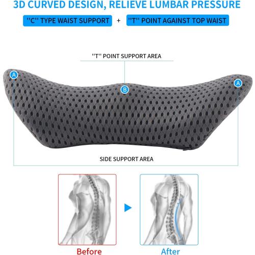 Grey Lumbar Pillow, Memory Foam Lumbar Support Pillow for Office Chair and Car Seat, Back Support Pillow for Lower Back Pain Relief, Support Cushion Back Pillow for Sleeping, Driving, Resting
