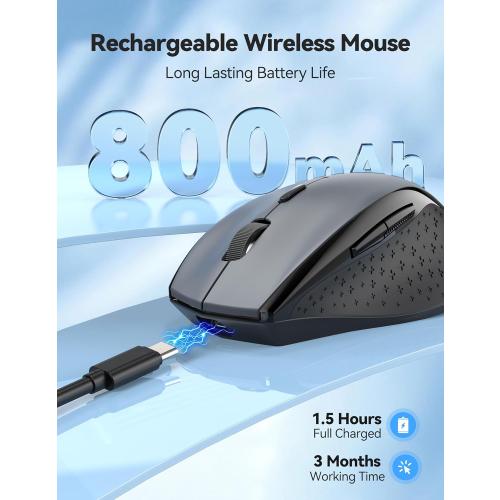 TECKNET Wireless Mouse Rechargeable,Mouse for Laptop Computer,2.4G USB Computer Mice Wireless,6 Button 6400 DPI Ergonomic Silent Mice,Portable Cordless Travel Mice-Wide Compatibility