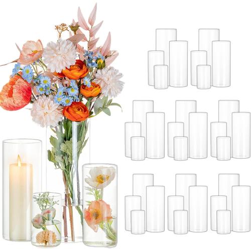 36Packs Cylinder Glass Vases for Centerpieces: Glasseam Clear Flower Vases Set Bulk 4 6 8 10 Hurricane Floating Pillar Candle vase Holder - Modern Centerpiece for Wedding Dining Home Table Decor