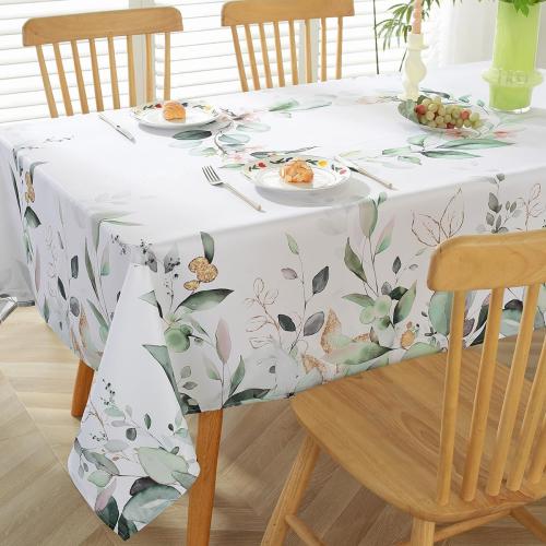 SASTYBALE Spring Summer Tablecloth Rectangle 52 x 70 Inch Eucalyptus Leaves Watercolor Floral Print Table Cloth, Wrinkle Free Washable Fabric Table Cover for Dining/Party/Indoor/Outdoor, Green