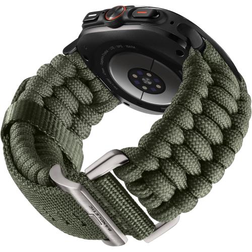 Bandletic Rugged Paracord Compatible with Samsung Galaxy Ultra Watch 47mm Band 2025 2024 for Men, Handmade Woven Braided Tactical Military Survival Nylon Strap, Large, Titanium Buckle-Army Green