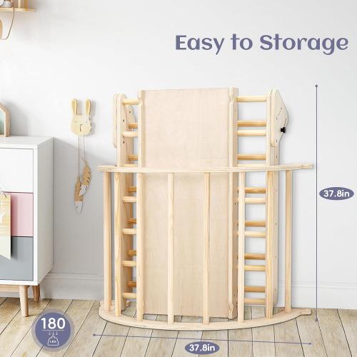 Pillowhale Extra‑Large Montessori Wooden Climbing Triangle Set—Foldable Toddler Gym Triangle, Climbing Ramp & Arch, Indoor Playground for Toddlers 12  Months
