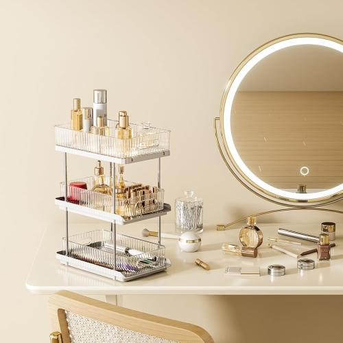 ESTHELLO 3-Tier Bathroom Counter Organizer: Vertical Storage Design for Crowded Counters, Vanity Organizer, Multi-Functional Organization, Lvory White