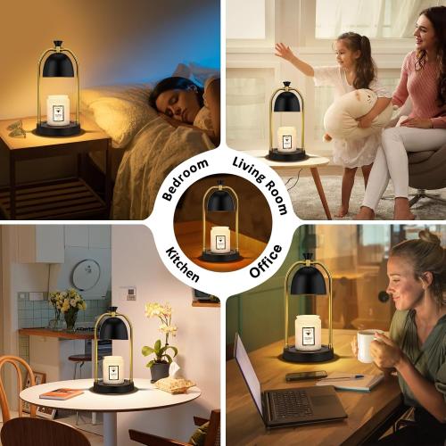Hong-in Candle Warmer Lamp - with Timer & Dimmable, Cozy Birthday Gift for Women Mom, Modern Home Decor House Warming Gifts Wax Melt Warmer for Jar Candles with 2 Bulbs (Black)