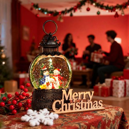 Christmas Snow Globe, Christmas Lantern Room Decor for Indoor Use, USB-Powered/Battery-Operated Glowing Water Lantern, Ideal for Holiday Decorations and Gift Giving
