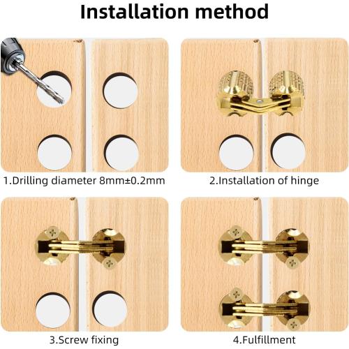 8Pcs Brass Barrel Hinges Hidden Invisible Cabinet Furniture Hinges, 8mm 180 Degree Opening Angle Concealed Furniture Hinges for DIY Jewelry Box Hand Craft