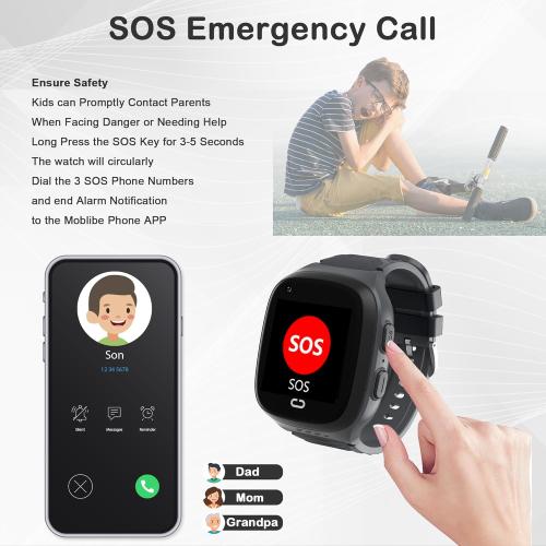 Color Black Kids Watch with GPS Tracker 4G Kids Cell Phone Watch for Boys 6-12 Kids Smart Watches Boys SOS Call Voice Chat Touch Screen Camera Alarm Clock Toys for Ages 5-7 Boys Gift(Black)