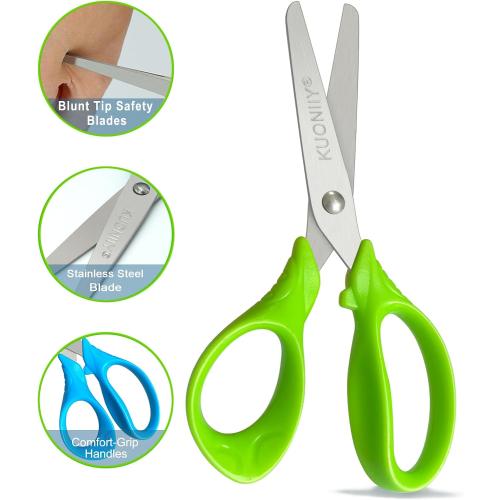 Kids Scissors with Comfort Grip Handles, 5 Inch Blunt Scissors for School and Classroom, Blue, Green, Pink, 6 Pack