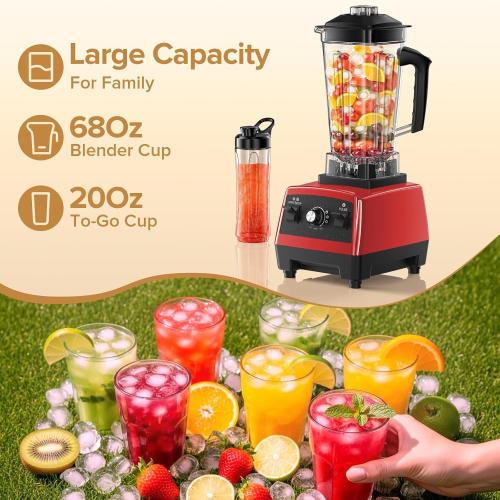 Blender for Smoothies, Ice Crushing, Frozen Fruits, Countertop Blenders for Kitchen, Smoothie Blender with 68Oz Pitcher, Red