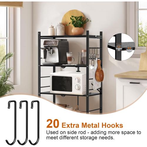 Size 4 tier Color Black  Storage Shelves with 20 Hooks, 4-Tier Foldable Shelves for Storage, Folding Shelf Unit Pantry Shelves with Wheels, Metal Shelving Storage Rack Shelf for Kitchen Garage Home, Black - No Assembly