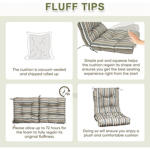 COOS BAY Tufted High Back Chair Cushions, 42x21 Inch Outdoor Patio Furniture Cushions, Water Resistant Rocker Seat Pads, 2 Pack, Beige Stripes