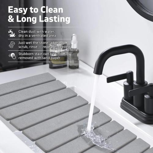 Stone Dish Drying Mat for Kitchen Counter – Collapsible 24(L)×16 (W) Super Absorbent Diatomaceous Earth Dish Drying Mat, Grey Kitchen Counter Mats for Dishes ,Bottles, Cups, Match Any Countertop