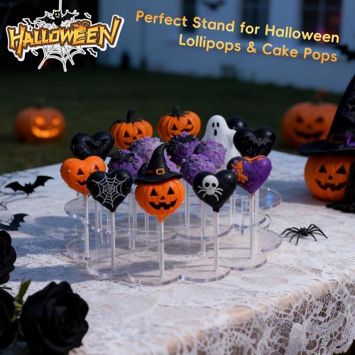 Flower Shape Acrylic Lollipop Stand 16 Holes, Cake Pop Holder Display Rack, Clear Candy Dessert Stand for Christmas Weddings, Birthday Parties, Baby Showers, Bakery Tabletop Showcase