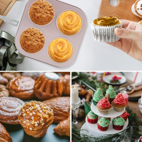 4 Cup Muffin Pan Baking Tray- Non-Stick Cupcake Tin Mold - Carbon Steel Cake Mould For Home, Cafe Bar and Restaurant(champagne)