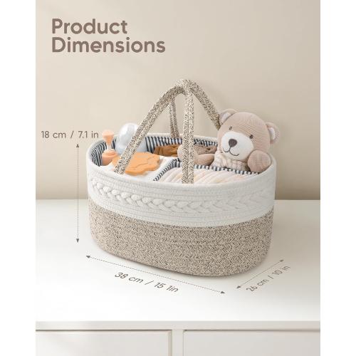 Maliton Baby Diaper Caddy Organizer, X-Large Cotton Rope, Rustic Style, Portable, 3 Compartments, A-Brown
