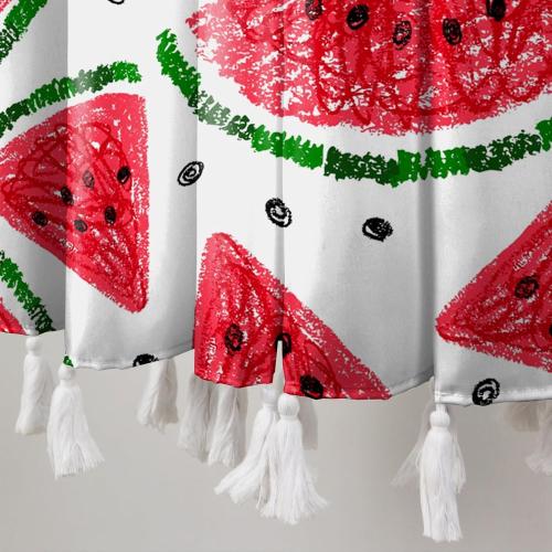 AOFOTO Watermelon Pattern Printed Shower Curtain with White Tassel Cartoon Red Watermelon Summer Theme Shower Curtains for Bathroom Waterproof Fabric Bath Curtain Kid's Bedroom Decoration 47x70 Inches