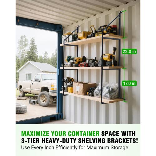 Shipping Container Shelves Shelving Brackets, Heavy-Duty 3-Tier Shelf Bracket 19(D) x 52(H) Universal Storage Racks for Cargo Containers - 2 Packs