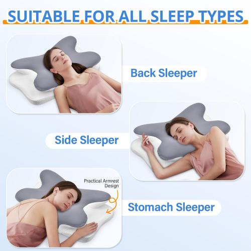Cervical Neck Pillow, Ergonomic Memory Foam Pillows for Neck Pain Relief with Breathable Pillowcase, Adjustable Contour Neck Support Pillow for Side Back Stomach Sleepers (Gray)